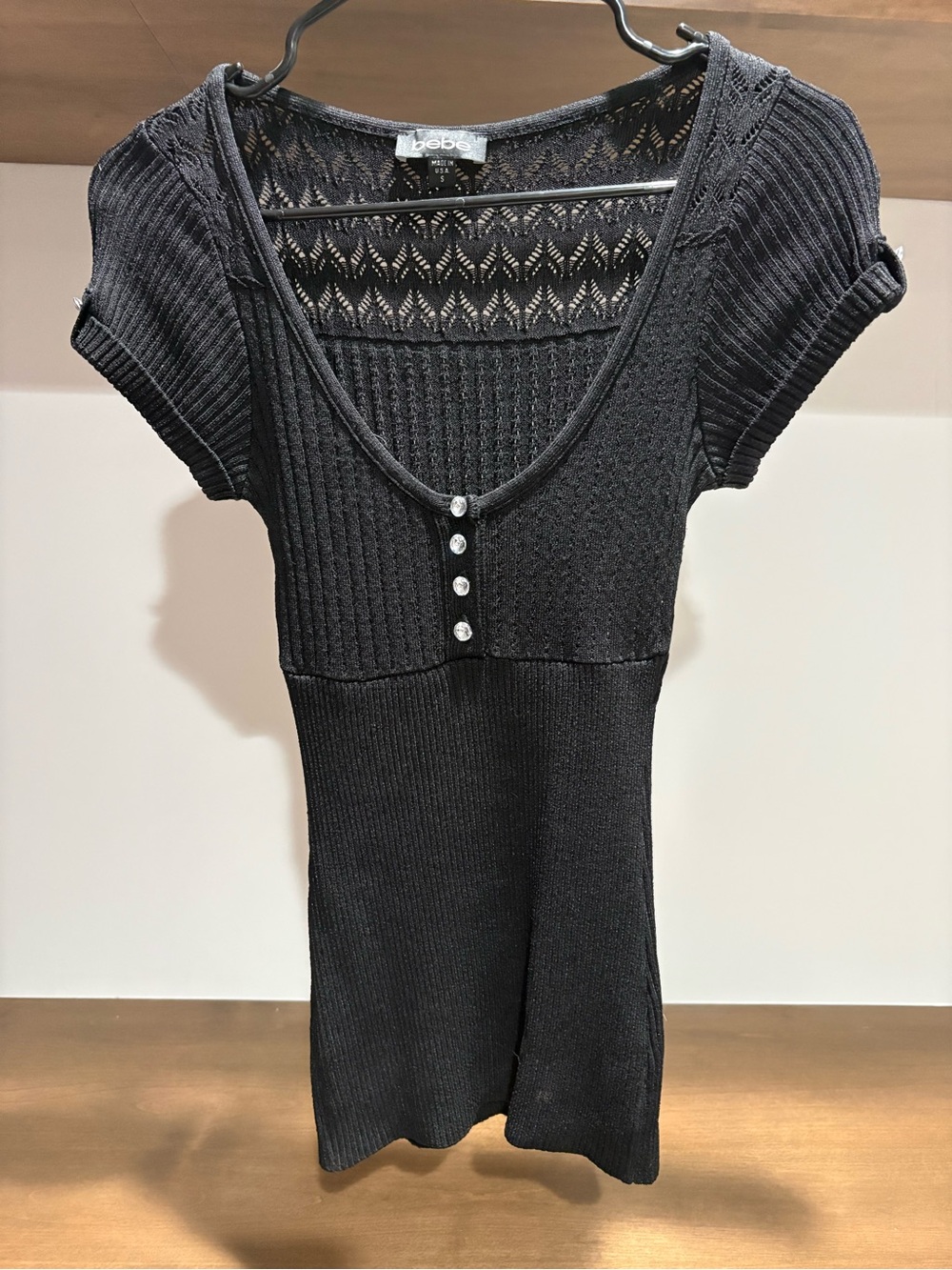 This shirt is so sexy on. Black Knit Short Sleeve Scoop Neck